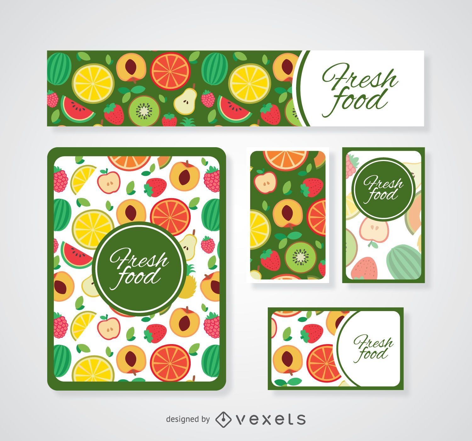 Plantillas coloridas de tarjetas de comida fresca