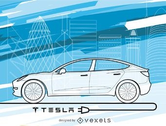 Papel pintado del coche Tesla en tonos azules