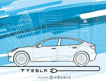 Tesla car wallpaper in blue tones