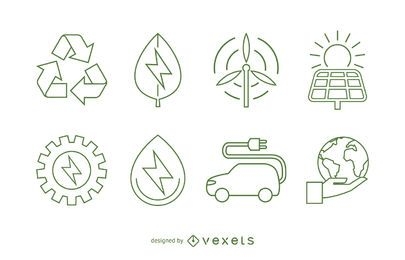 Conjunto de iconos de ecología y energías renovables