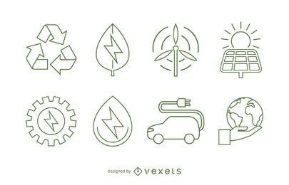 Ecologia e conjunto de ícones de energia renovável Ecologia e conjunto de ícones de energia renovável