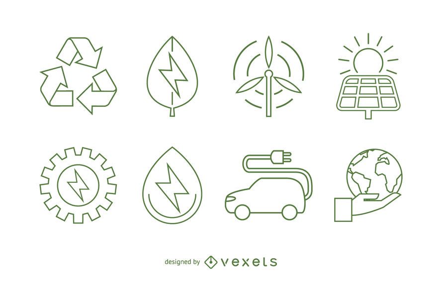 Ecologia e ícone de energia renovável set Ecologia e ícone de energia renovável set