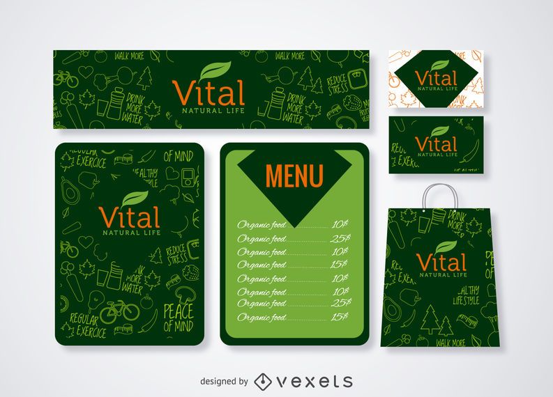 Menú del restaurante y plantillas de marca en verde Menú del restaurante y plantillas de marca en verde