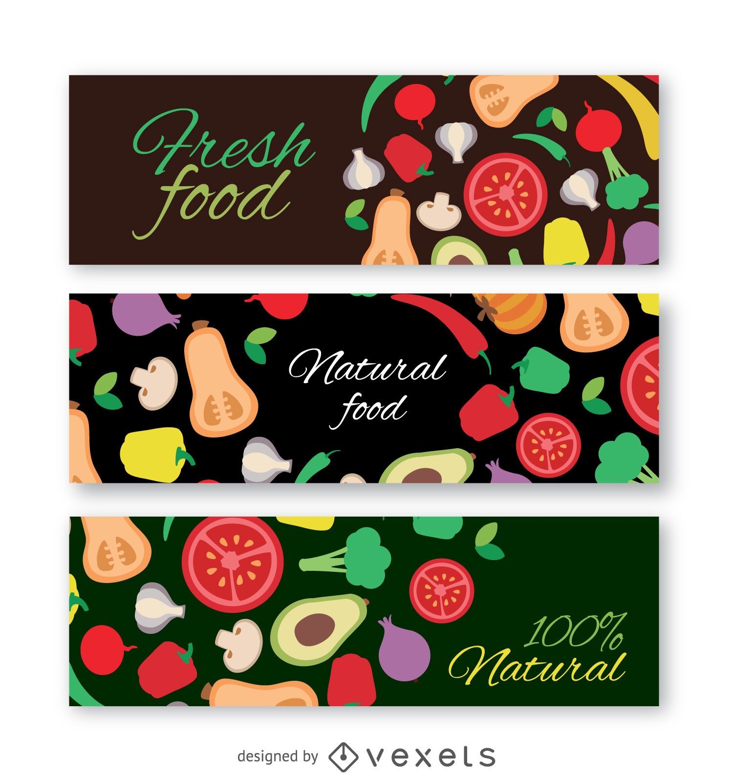 Conjunto de banners de verduras coloridas