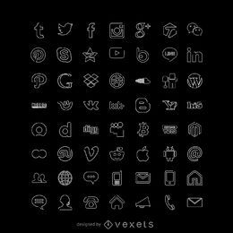 Thin line white social media icon collection Thin line white social media icon collection