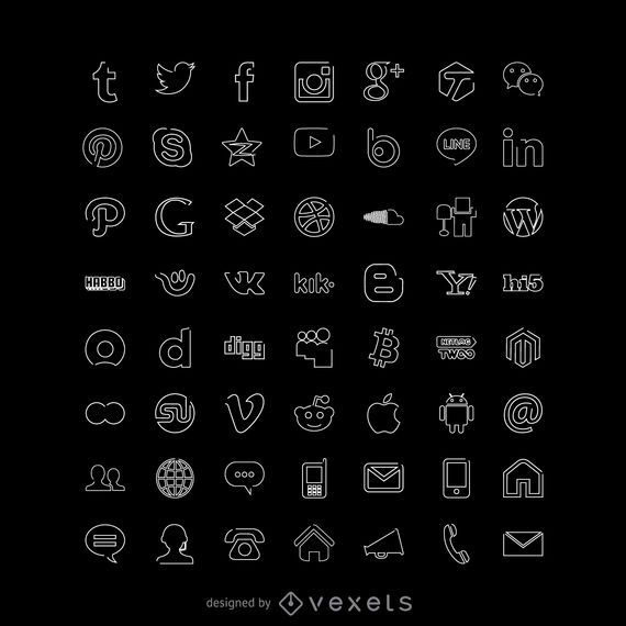 Delgada línea blanca colección de iconos de redes sociales. Delgada línea blanca colección de iconos de redes sociales.