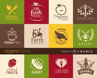 Conjunto de signos e insignias de alimentos saludables
