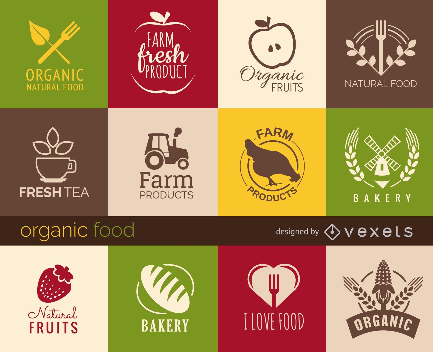 Conjunto de sinais e emblemas de alimentos saudáveis