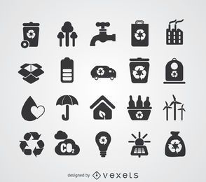 Conjunto de emblemas de energia verde e reciclagem
