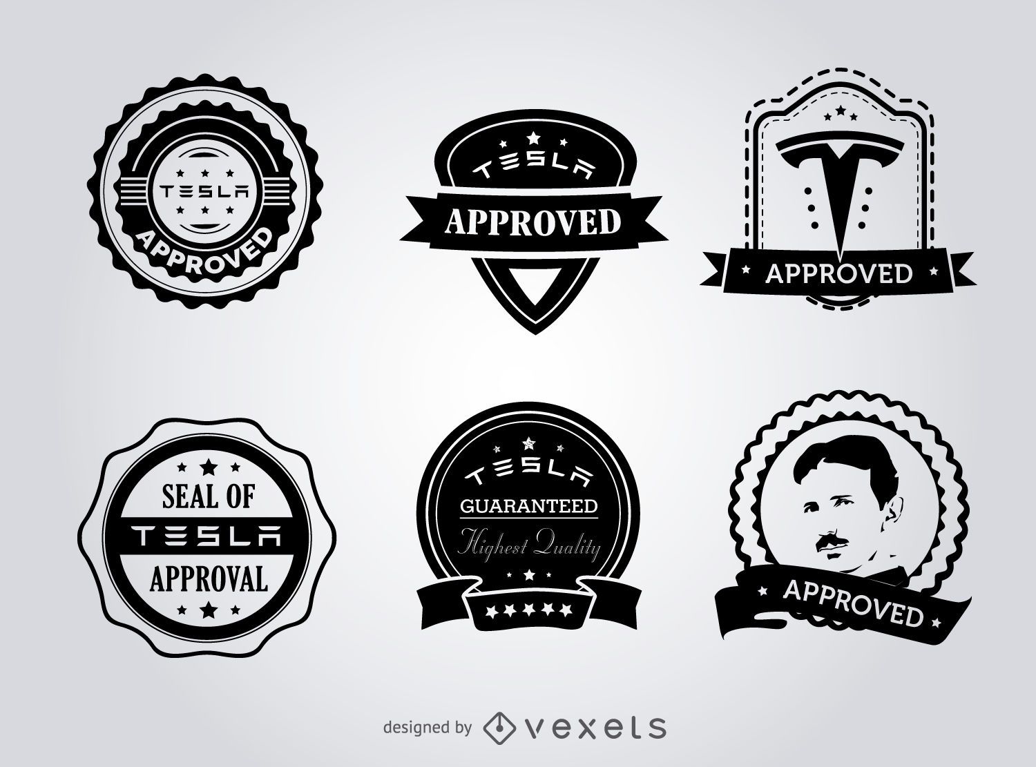 Hipster Tesla seals of approval label set