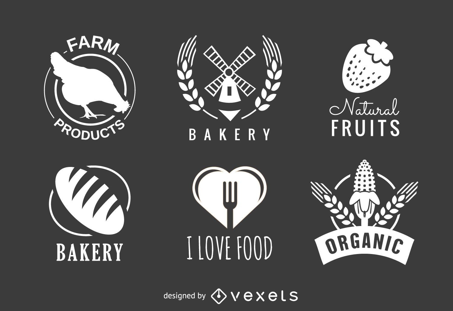 Conjunto de insignias de panadería y orgánicos.