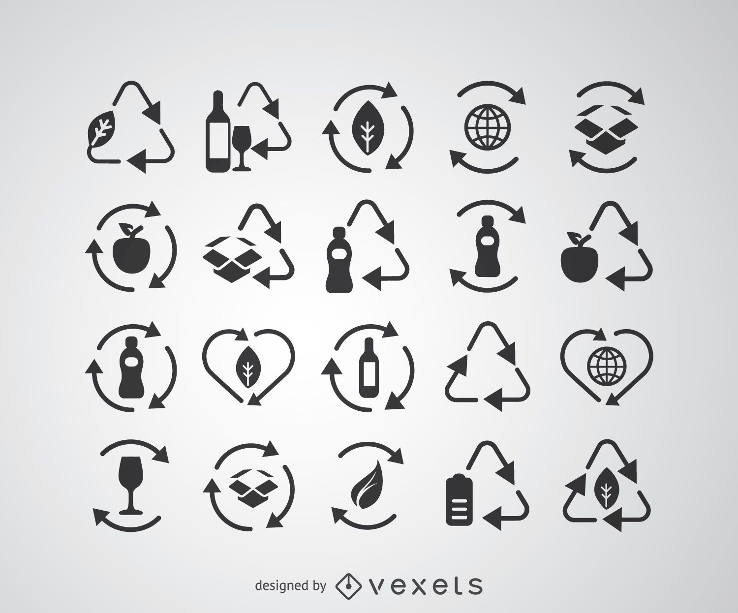 Conjunto de iconos y s?mbolos simples de reciclaje