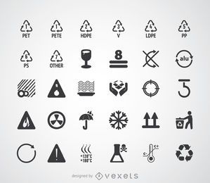 Recycling symbols and pictograms set