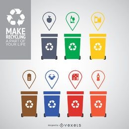 Contenedores de reciclaje de diferentes colores.