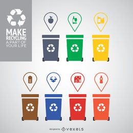 Different colored recycling bins Different colored recycling bins