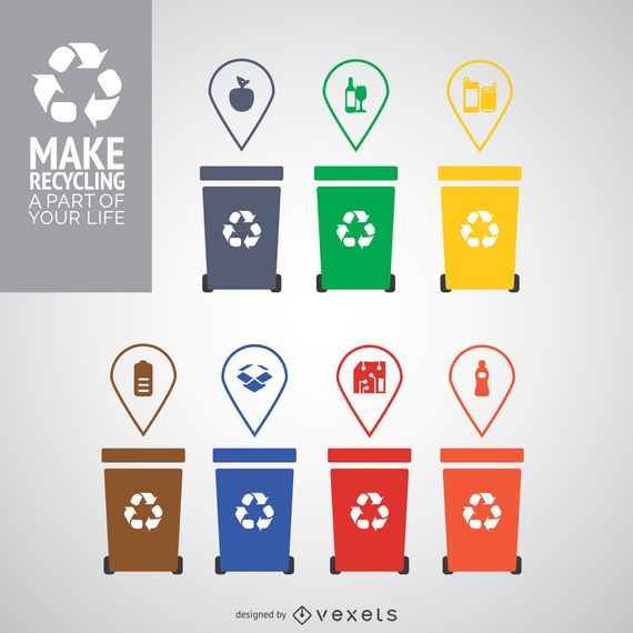Different colored recycling bins Different colored recycling bins