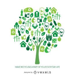 Recycle tree with ecology icons Recycle tree with ecology icons