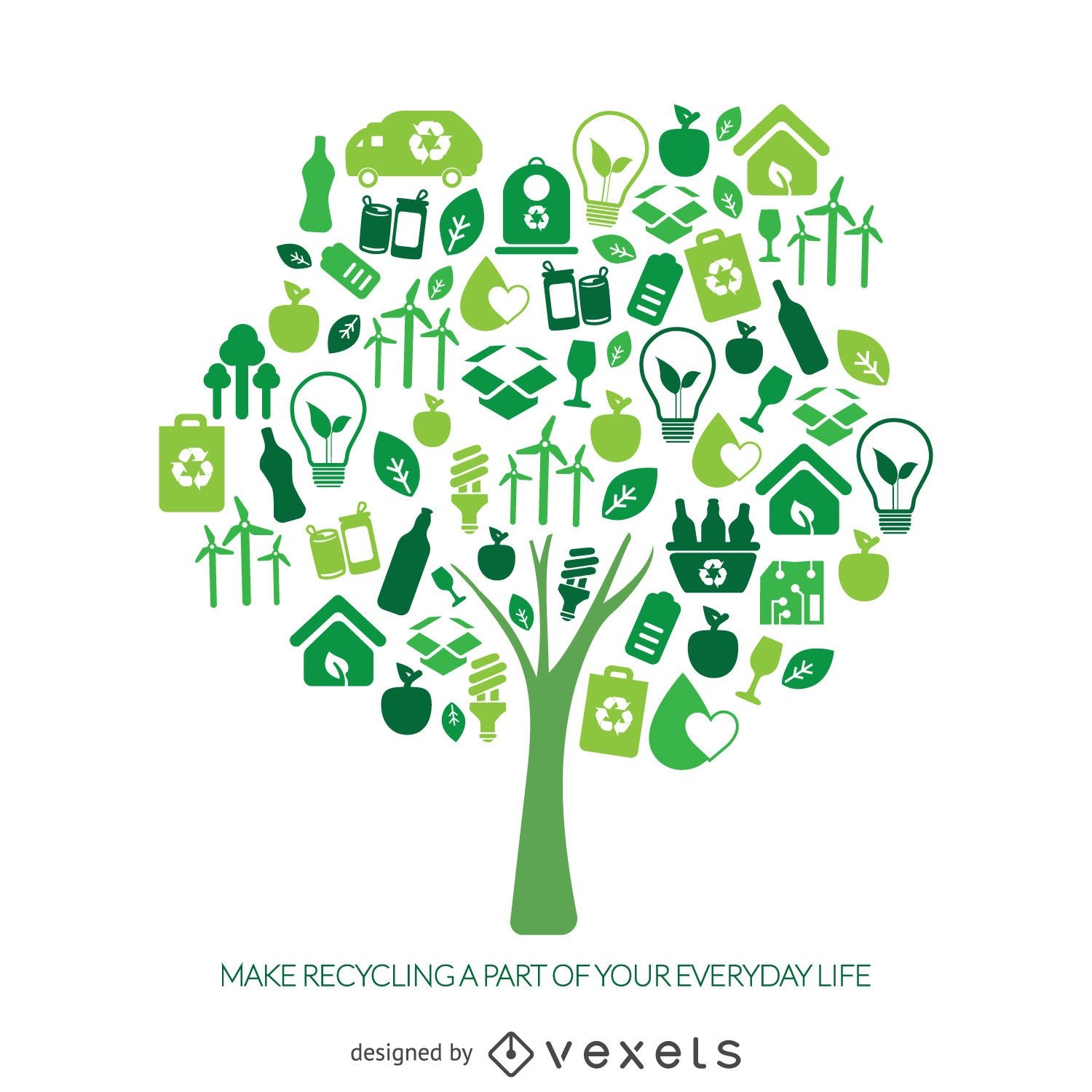 Recycle tree with ecology icons