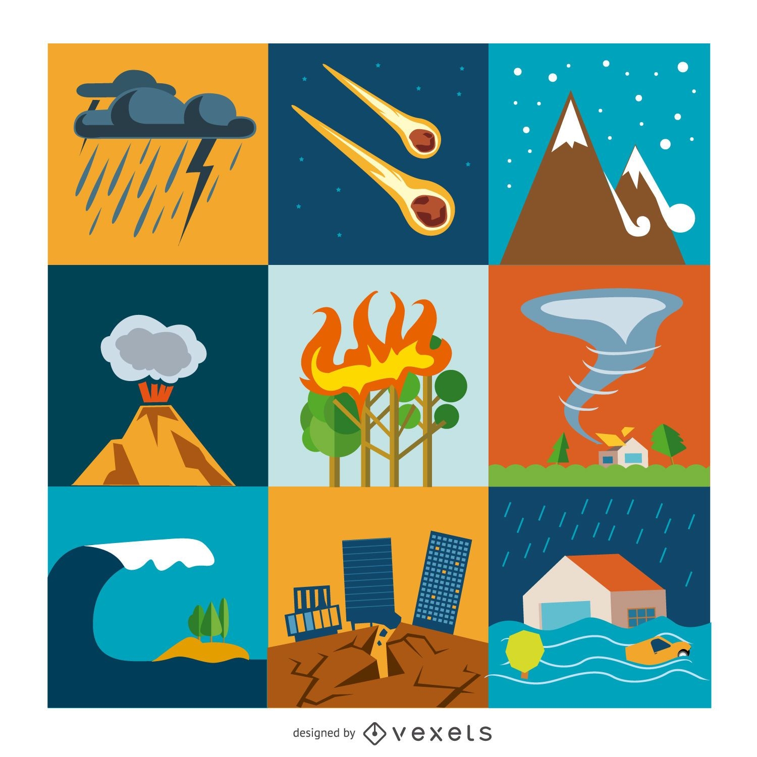 Disaster and crisis flat icon set