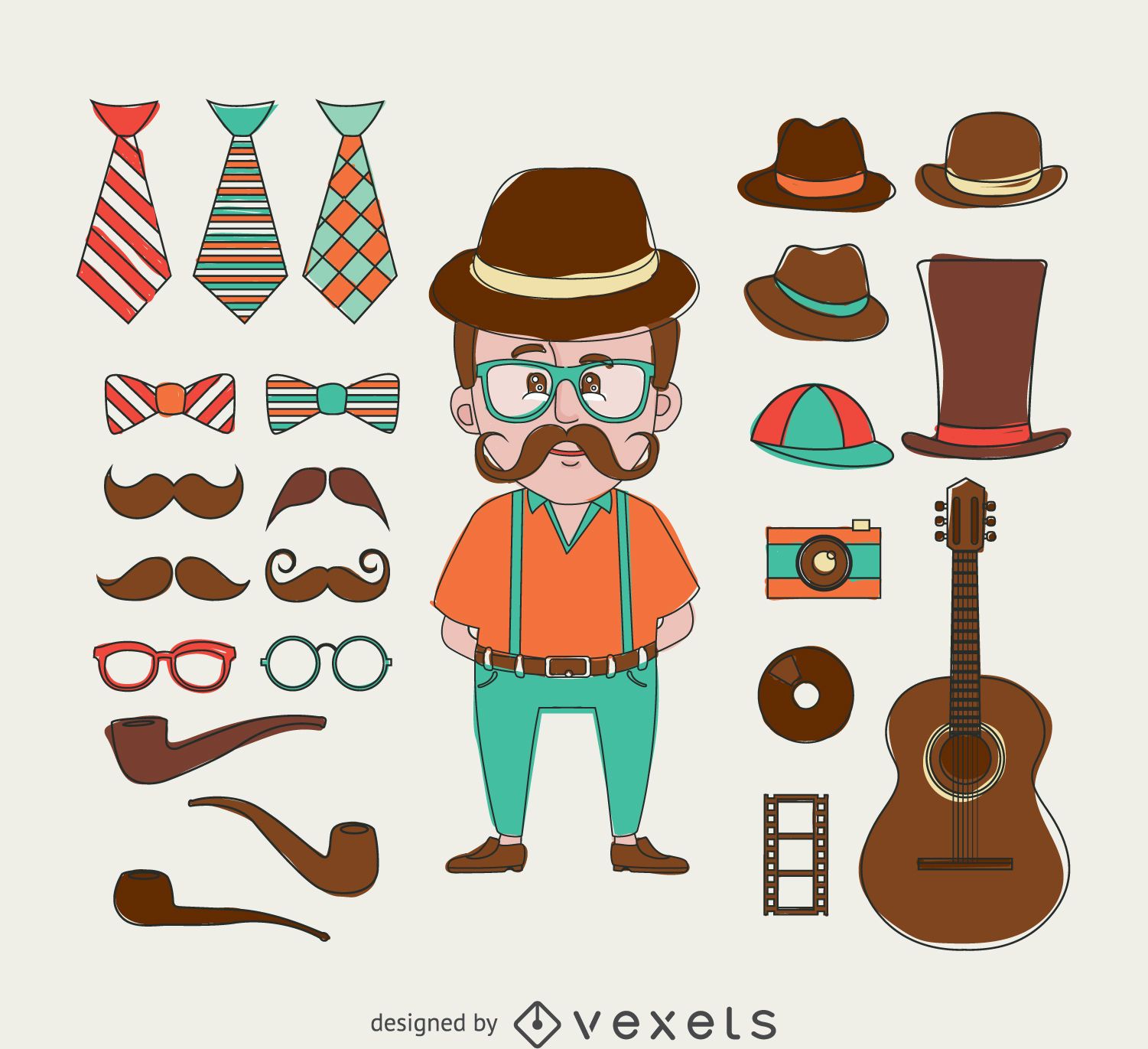 Ilustración de hipster con elementos