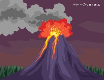 Desenho da erupção do vulcão