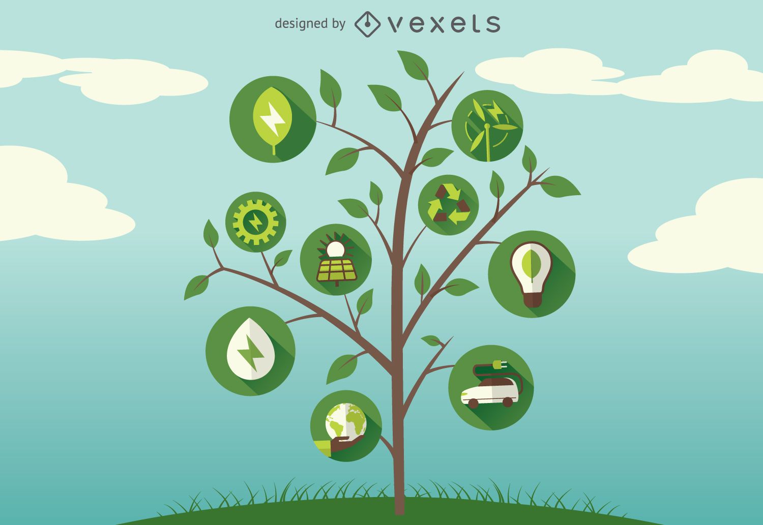 Green energy tree icons