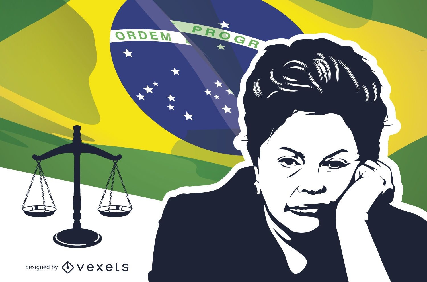 Dilma Rousseff Amtsenthebungsschablone ?ber der brasilianischen Flagge