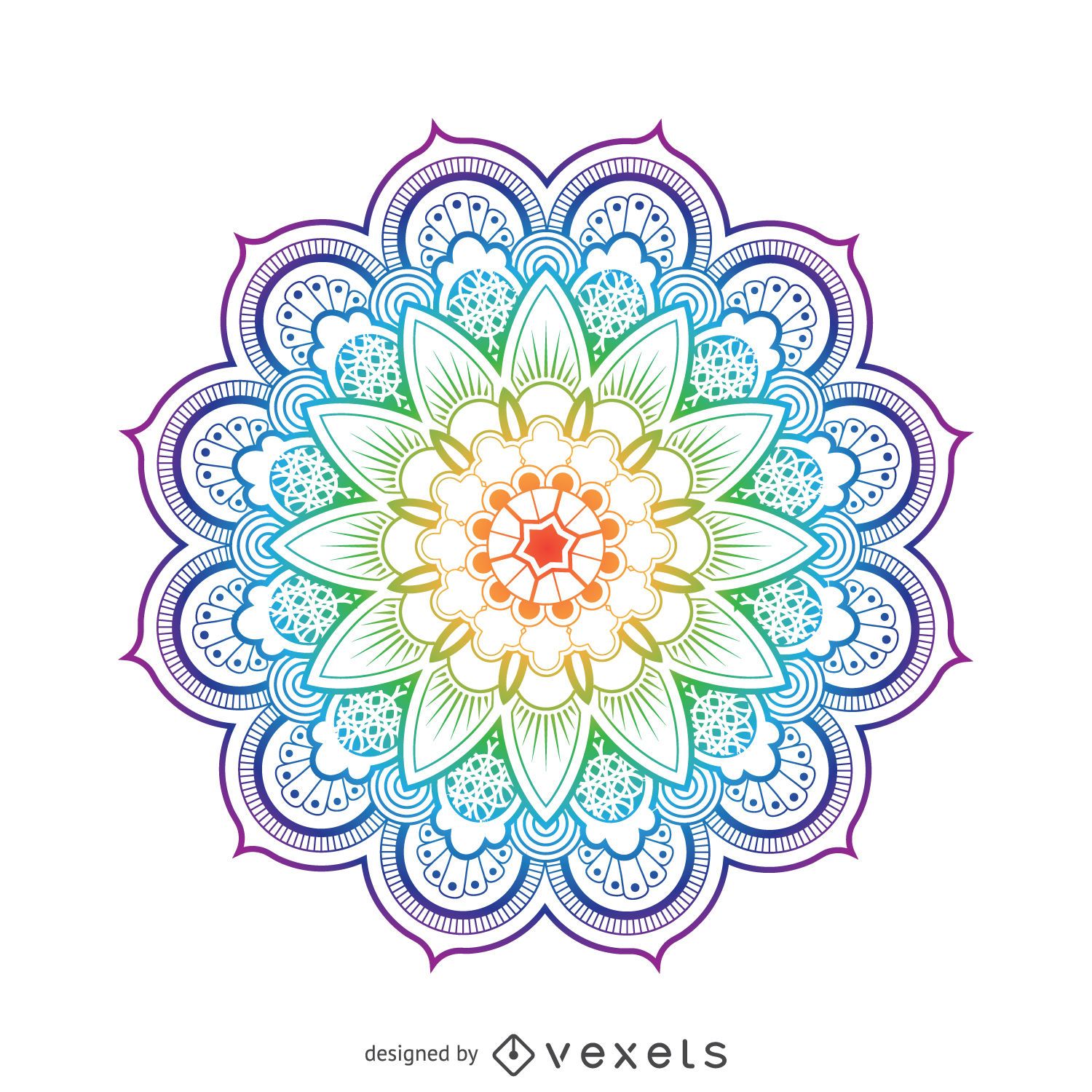 Ilustración brillante de la flor del mandala Descargar vector Ilustración brillante de la flor del mandala Descargar vector