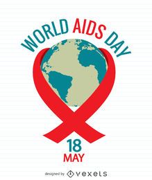 AIDS Day poster with world inside red ribbon AIDS Day poster with world inside red ribbon