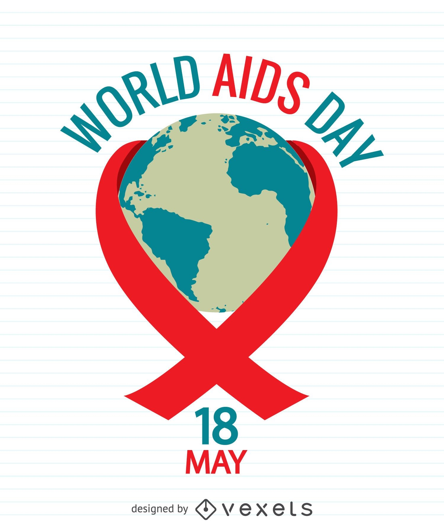 Cartaz do Dia da AIDS com o mundo dentro da fita vermelha