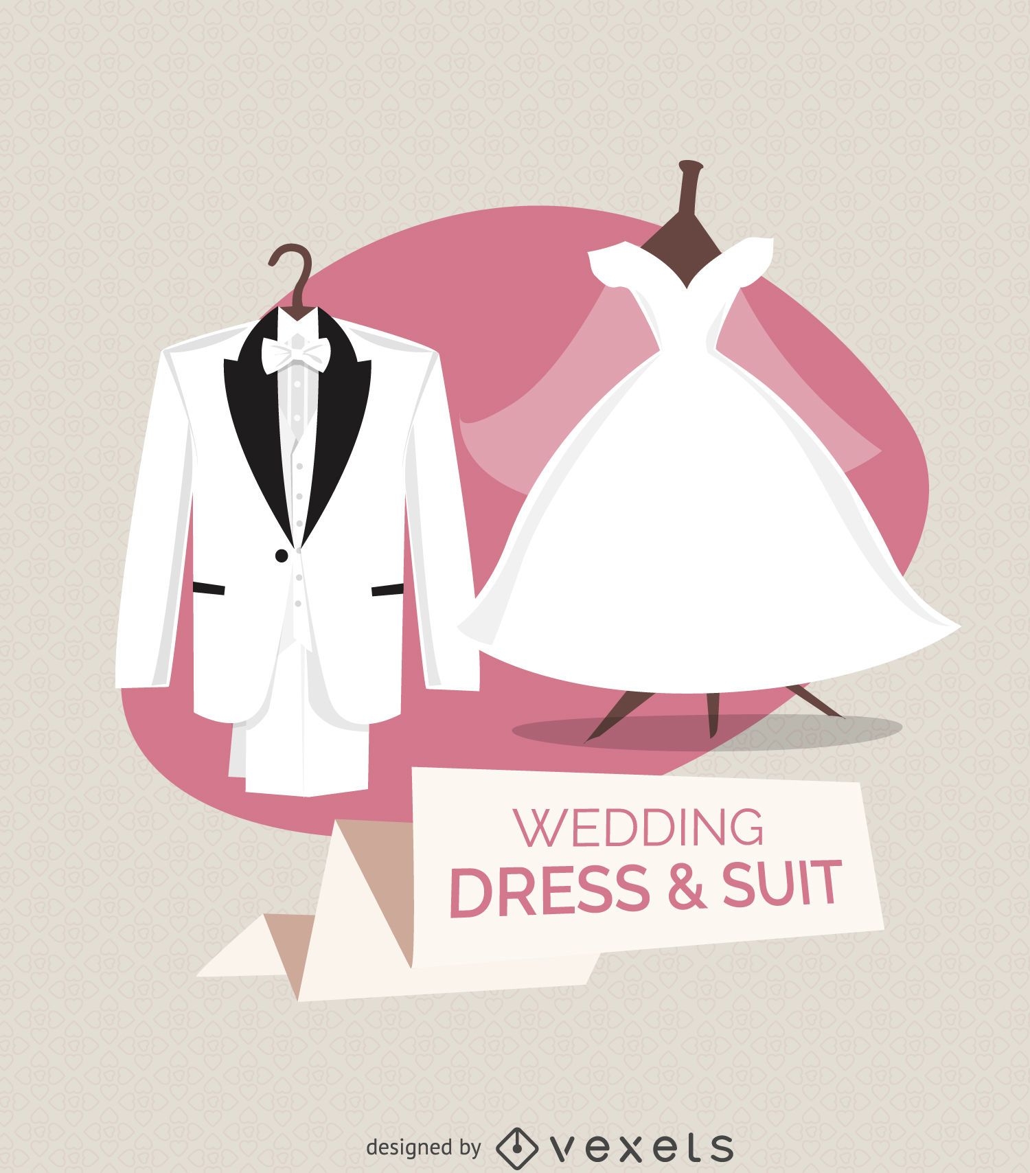 Wedding dress and suit illustration