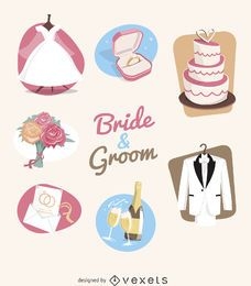 Wedding elements illustration set