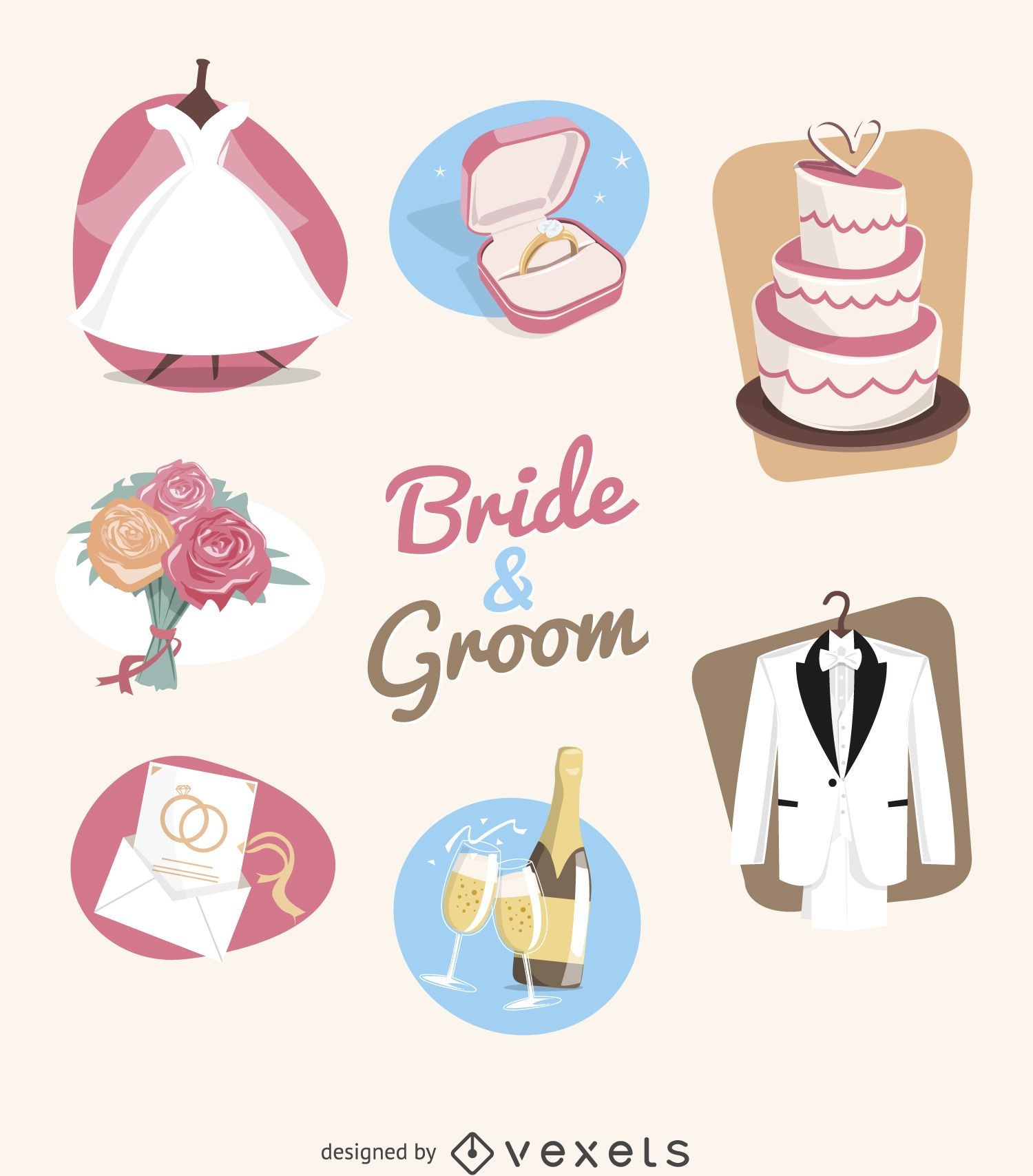 Wedding elements illustration set