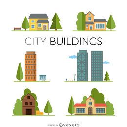 Conjunto de ilustración de casas y edificios.