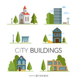 Conjunto de desenhos de edifícios da cidade