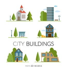 Conjunto de dibujo de edificios de la ciudad