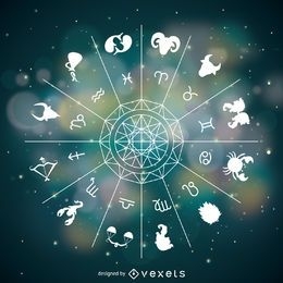 Horoscope signs wheel with mandala