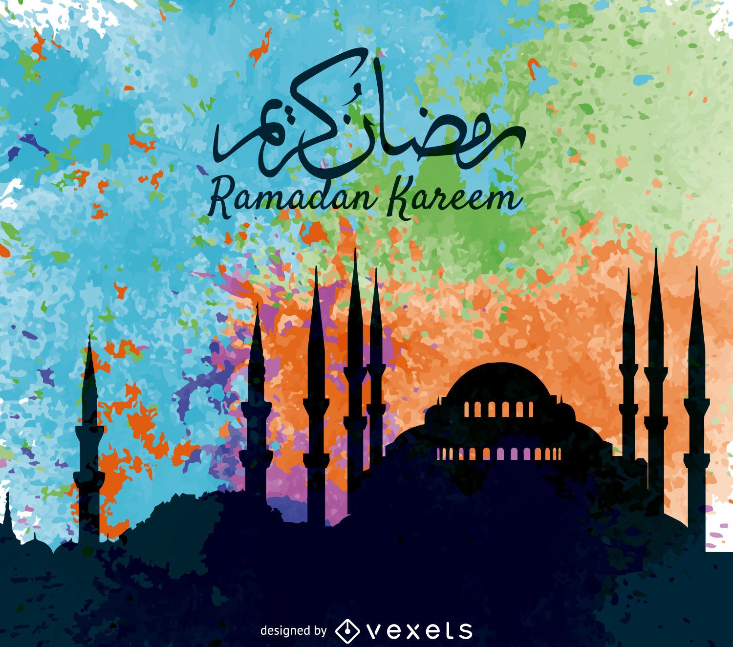 Ilustração colorida de Ramadan Kareem