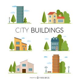 Flat city buildings illustration set Flat city buildings illustration set