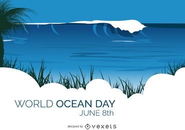 Cartão de praia do Dia Mundial do Oceano