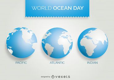 Diseño del mapa mundial del Día Mundial del Océano 3