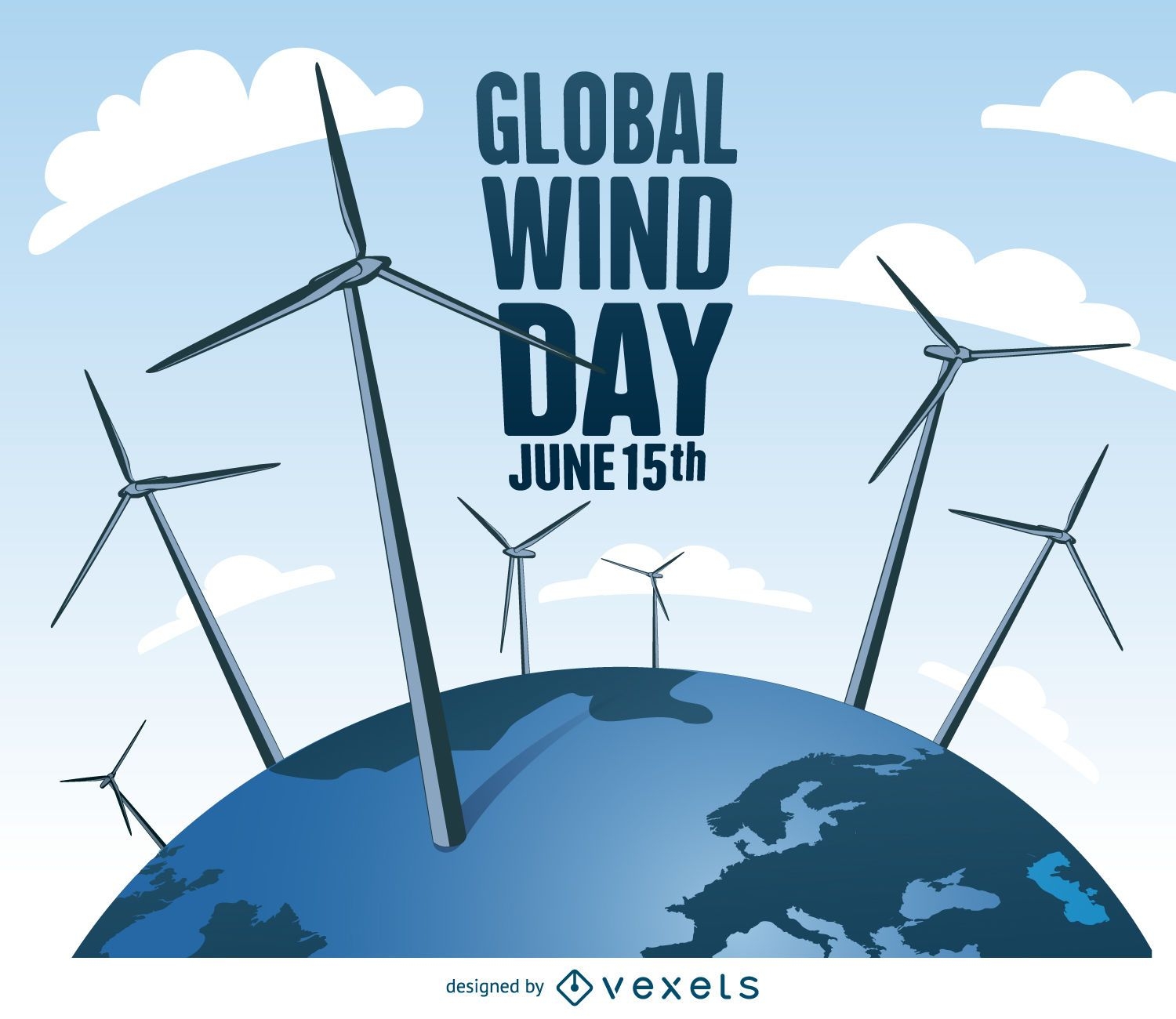 Dia Global do Vento com design de moinhos de vento