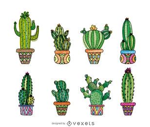 Hand Drawn Colorful Multiple Cactus Pot PNG & SVG Design For T-Shirts