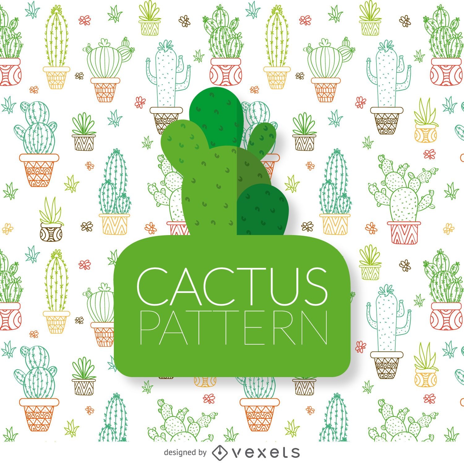 Hand drawn cactus outlines pattern