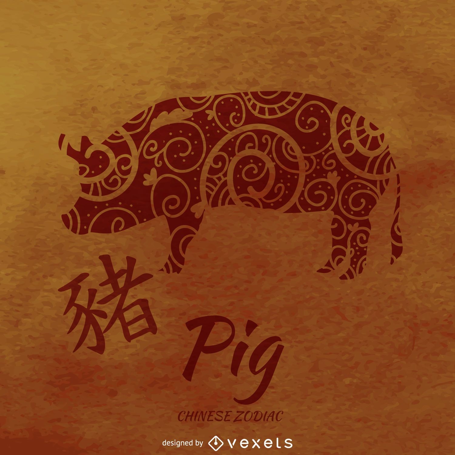 Illustrierter chinesischer Tierkreis des Schweins
