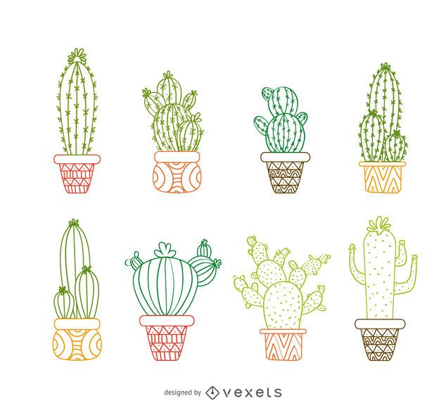 Cactus Outline Drawings Set - Vector Download