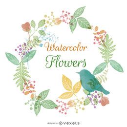 Watercolor flower and nature frame