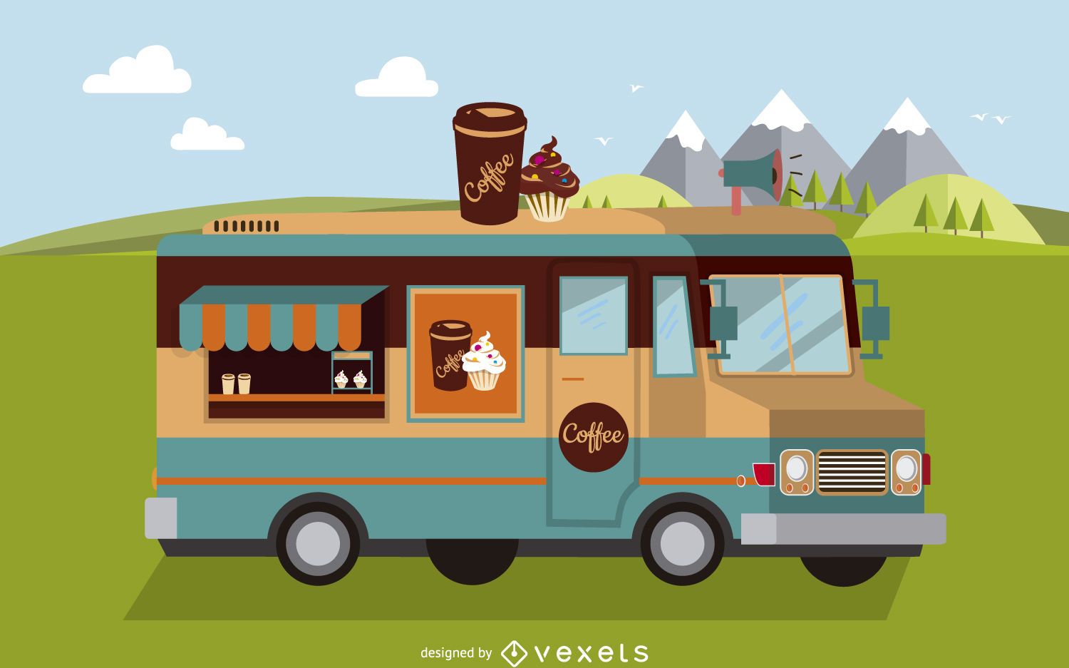 Flat food truck illustration