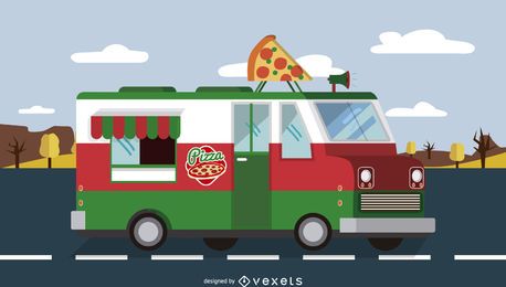 Foodtruck de pizza en la carretera