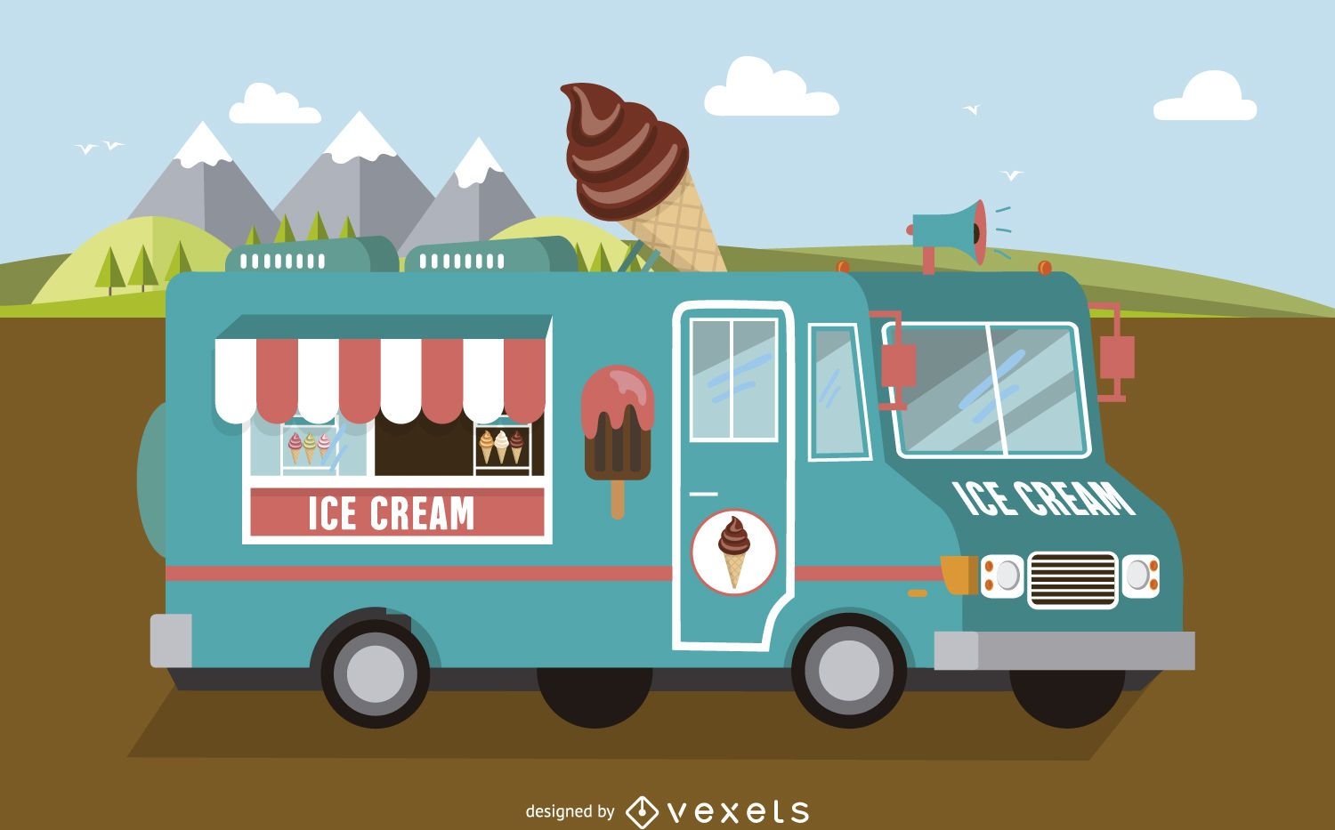 Caminhão de sorvete azul claro